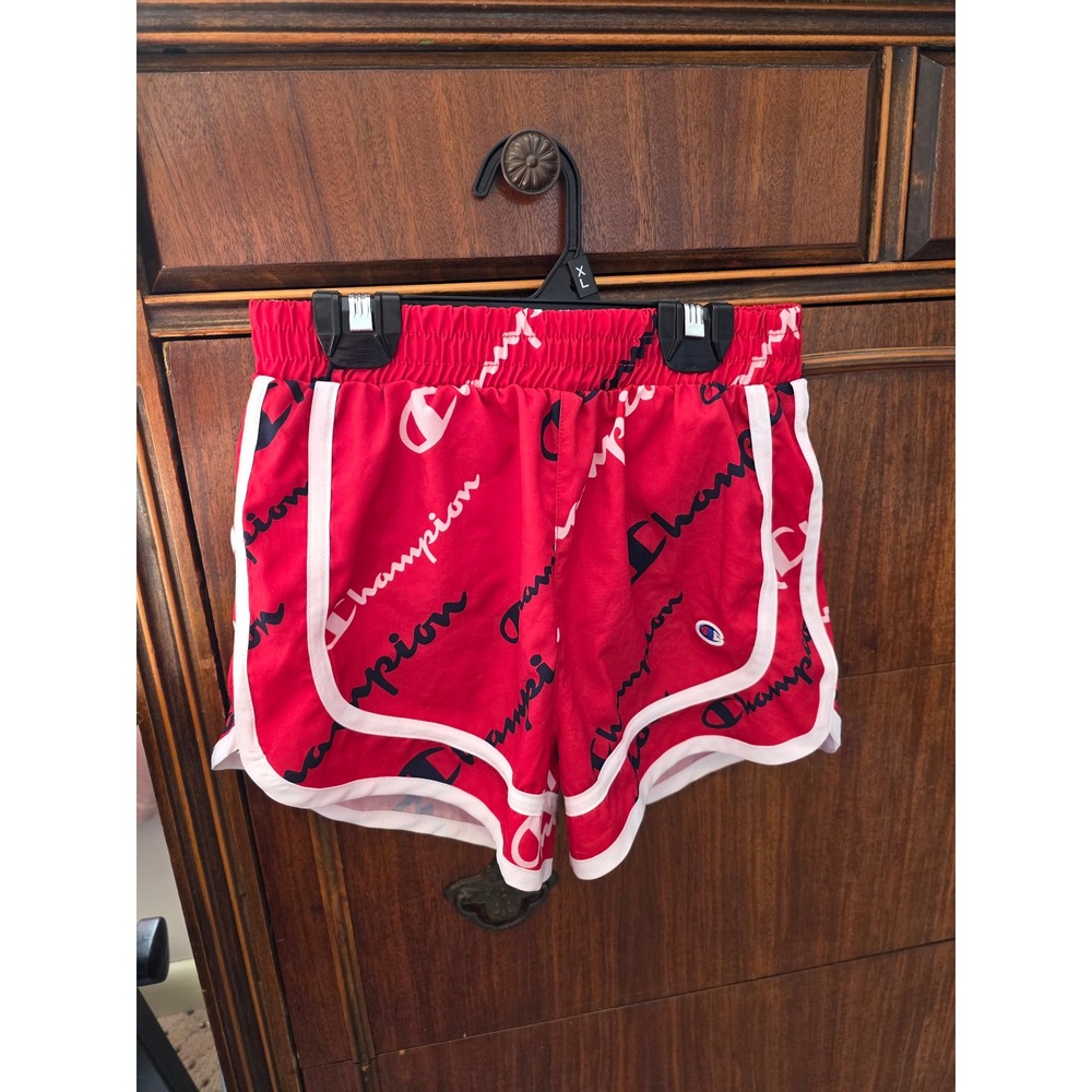 Champion Girls Red Script Logo Athletic Dolphin Shorts Size S Small